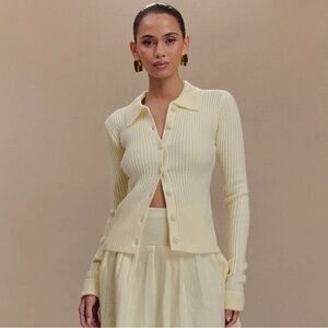 Meshki Cream Ribbed Cardigan
